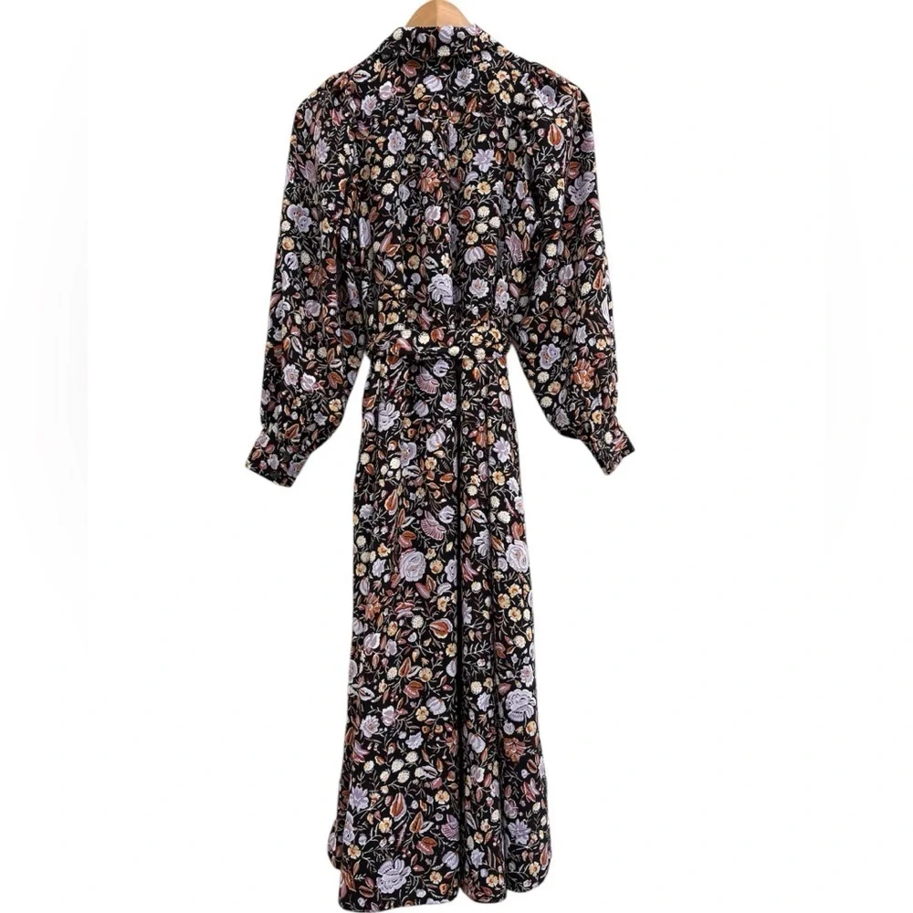 Ann Taylor Dark Floral Shirtdress Size 4 Midi Cottagecore Classic Black Multi